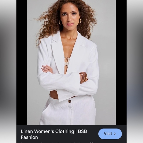 BSB 100% linen blazer teal blue white watercolor leaf design tailored fit NWT 6 - Picture 10 of 10